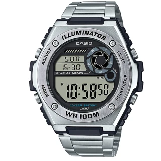 【CASIO 卡西歐】重工業風全金屬不鏽鋼電子錶-黑面(MWD-100HD-1B)
