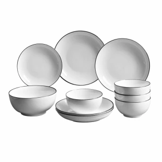 【Homely Zakka】北歐創意簡約黑邊Black系列陶瓷餐具_10件組(飯碗 湯碗 餐具 餐碗 盤子 器皿)
