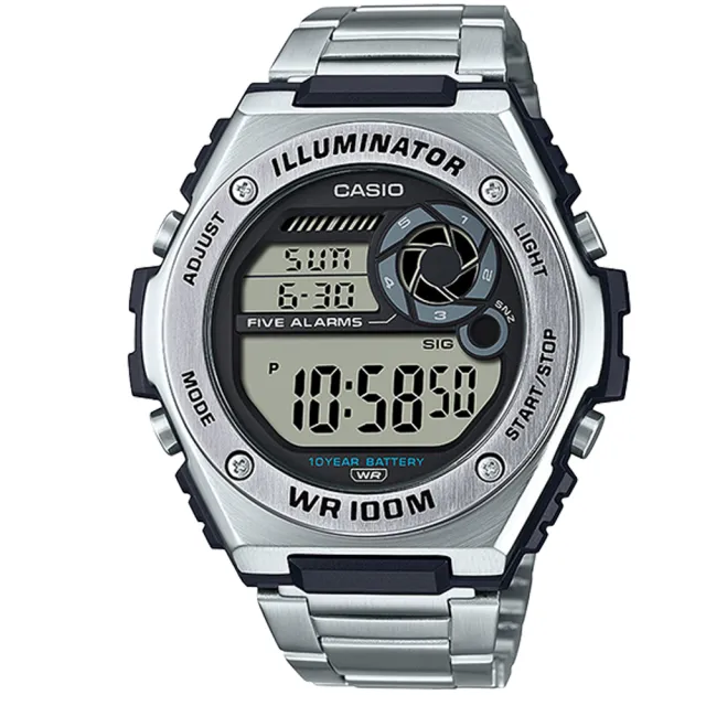 【CASIO 卡西歐】重工業風全金屬不鏽鋼電子錶-黑面(MWD-100HD-1B)