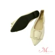 【MIRA】菱格紋梯形鑽飾尖頭低跟鞋-白-W18403N09(尖頭鞋/休閒鞋/真皮)