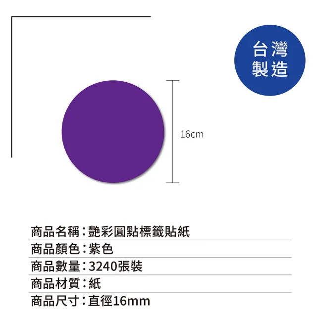 【OKPP 歐凱普】艷彩圓點標籤貼紙 直徑16mm 紫色 3240張裝