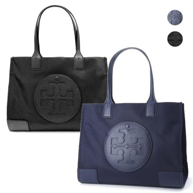 【TORY BURCH】專櫃款 ELLA系列縫線皮革大LOGO尼龍肩背托特包(小款/2色任選)