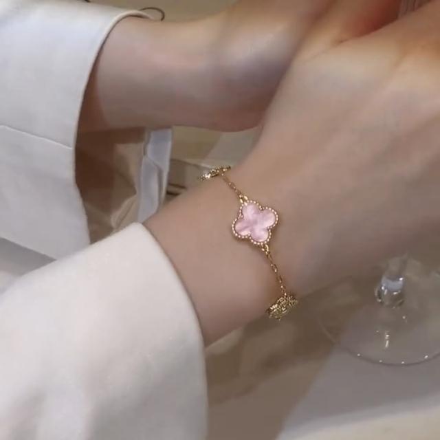 【Emi 艾迷】粉紅派對幸運草鋯石輕奢手鍊