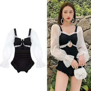 【La Morongo 樂木嚴選】黑色時尚連身INS風泳裝(泳裝 泡湯 泳衣 夏天 海邊 韓國)