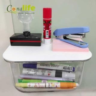 【Conalife】多功能無痕黏貼壁掛平放透明抽屜盒- 2入(收納各式文具 小物)