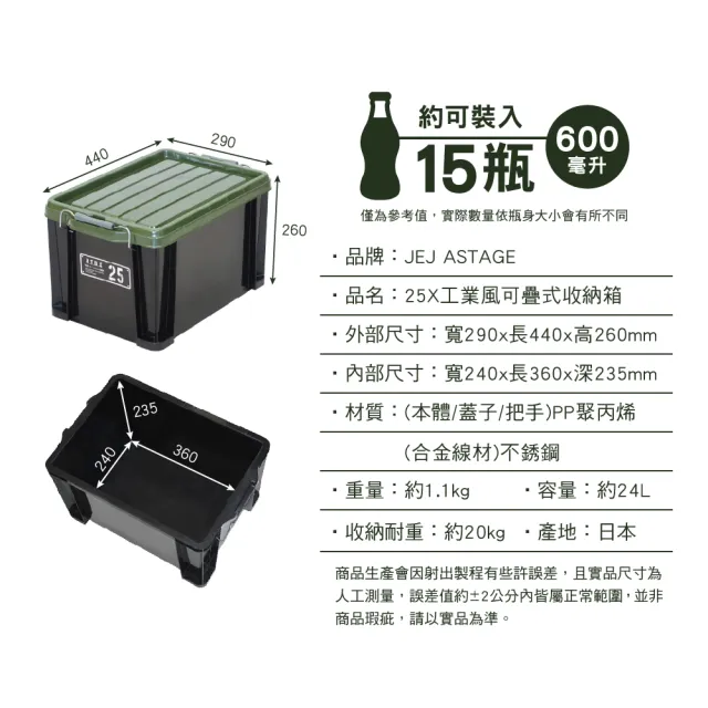 【JEJ ASTAGE】25X工業風可疊式收納箱(戶外/露營/收納)