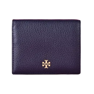 【TORY BURCH】TORY BURCH BLAKE經典金字LOGO亮色設計牛皮3卡釦式短夾(海軍藍x深綠)