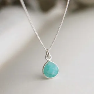 【BLUMA】純粹天河石原礦純銀項鍊 天然石水晶水滴墜子(生日飾品禮盒 )