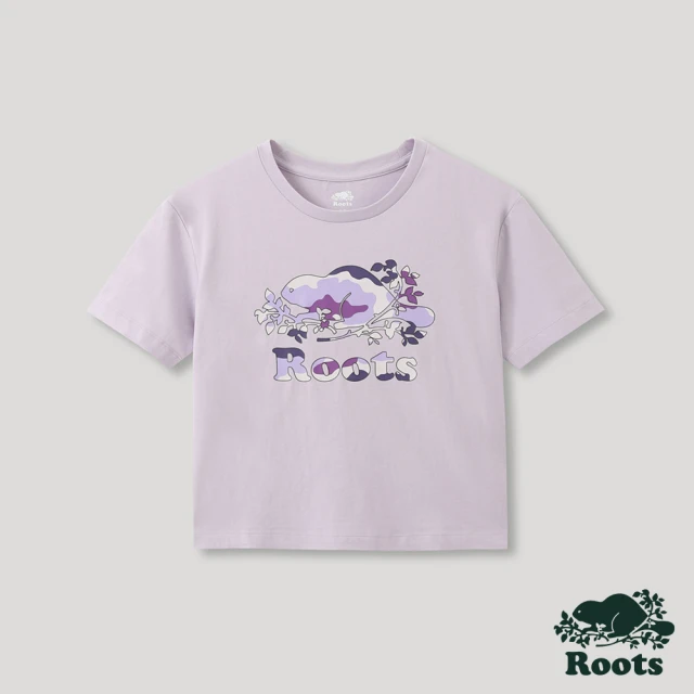 【Roots】Roots女裝-T恤俱樂部系列 迷彩海狸短袖T恤(蘭花紫)