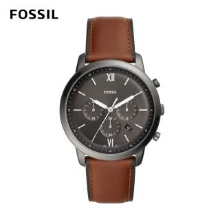 【FOSSIL】Neutra新雅仕三眼計時 棕色真皮指針手錶 44 mm FS5512