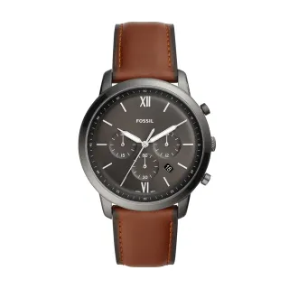 【FOSSIL】Neutra新雅仕三眼計時 棕色真皮指針手錶 44 mm FS5512