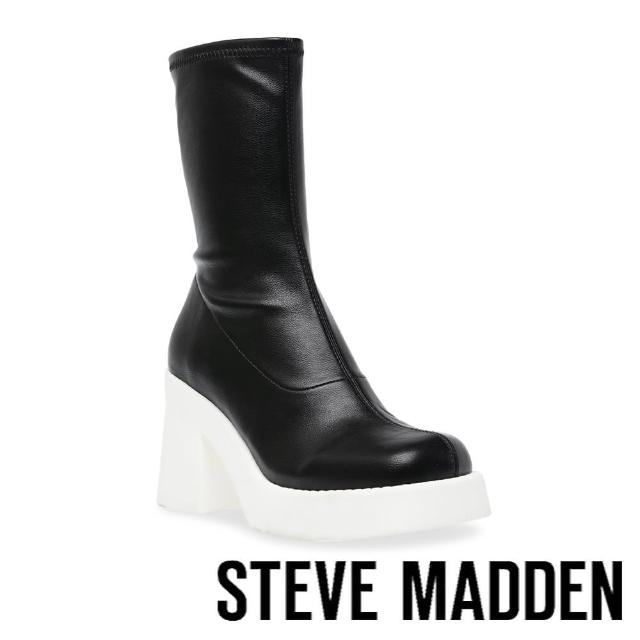 【steve madden】UPTAKE 撞色厚底台拉鍊中筒靴(白色)