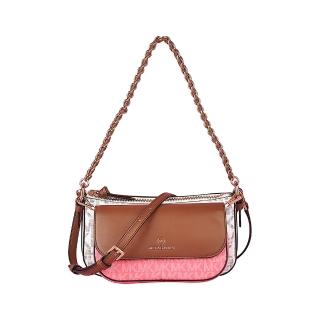 【Michael Kors】MK MICHAEL KORS JET SET金字LOGO拼色PVC滾邊牛皮4合1斜背子母包(茶玫瑰x多色)