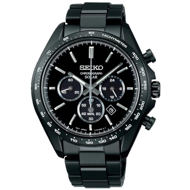 【SEIKO 精工】CS 三眼計時太陽能腕錶-全黑(V175-0FA0SD/SBPY169J)