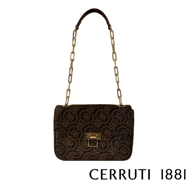 【Cerruti 1881】義大利原裝進口 頂級皮革小牛皮肩背包 CEBA04670T(咖啡色)