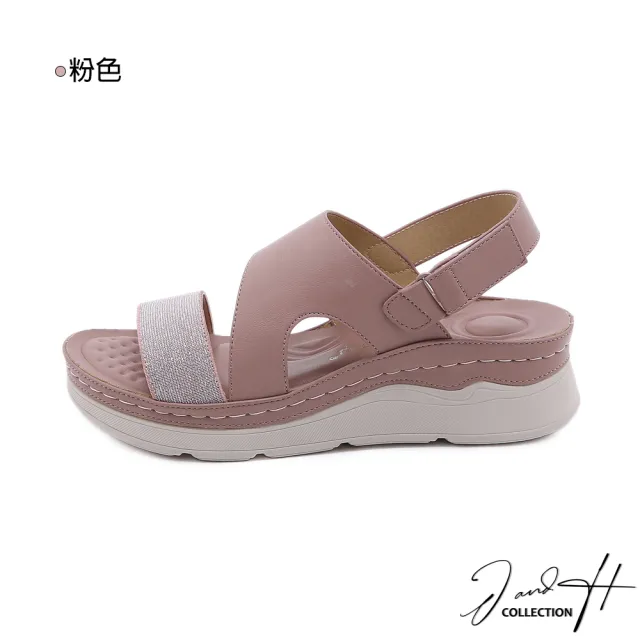 【J&H collection】閃耀軟皮魔鬼氈休閒坡跟涼鞋(現+預  粉色 / 棕色 / 深藍色)