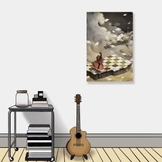【24mama 掛畫】單聯式 油畫布 小提琴 樂譜 藝術 插圖 舞臺 無框畫-40x60cm(廢墟音樂)
