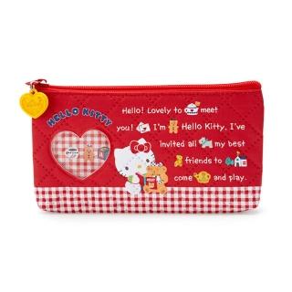 【SANRIO 三麗鷗】復古菱格紋拉鍊筆袋 Hello Kitty 心愛小熊(文具雜貨)