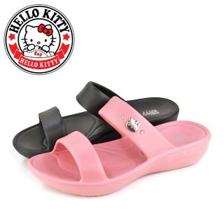【HELLO KITTY】凱蒂貓二字寬帶輕量防水萬用拖鞋(粉紅、黑色)