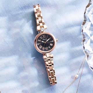 【CITIZEN 星辰】Wicca 太陽能晶鑽女錶-玫瑰金x黑/23.5mm 母親節 禮物 送禮(KP5-662-51)