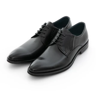 【CUMAR】減壓避震 簡約時尚綁帶英倫德比鞋(黑色)