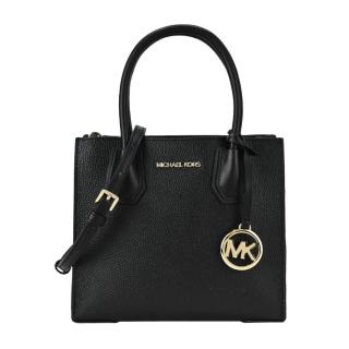 【Michael Kors】MERCER荔枝紋手提/斜背三層兩用包(中/黑)
