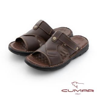 【CUMAR】舒適真皮 彈性大底兩用涼拖鞋(咖啡色)