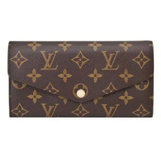 【Louis Vuitton 路易威登】Sarah系列 Monogram帆布信封暗釦長夾(M60531-咖)