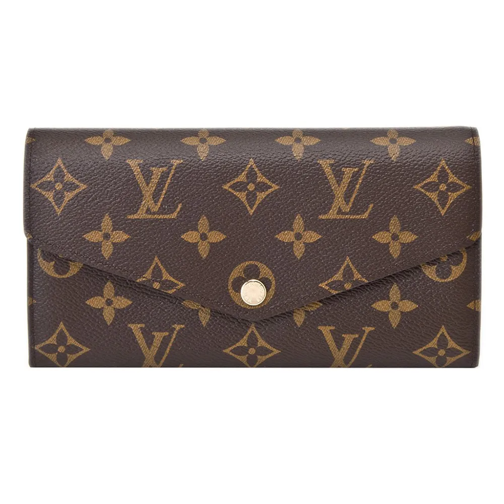【Louis Vuitton 路易威登】Sarah系列 Monogram帆布信封暗釦長夾(M60531-咖)