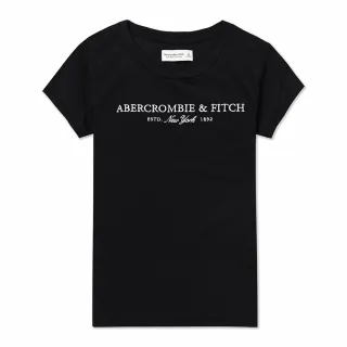 【Abercrombie & Fitch】A&F 麋鹿 經典刺繡文字圖案短袖T恤 上衣-女-黑色(春夏舒適 平輸品)