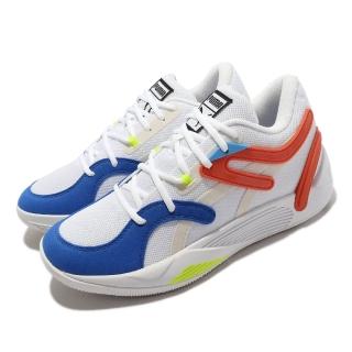 【PUMA】籃球鞋 TRC Blaze Court 男鞋 白 藍 橘紅 低筒 支撐 運動鞋(37658201)