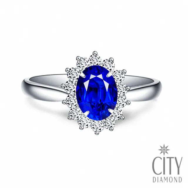 【City Diamond 引雅】『月光繁星』14K藍寶石1.48克拉橢圓白K金鑽戒