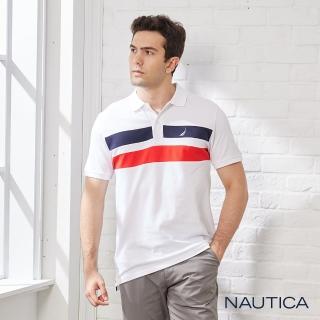 【NAUTICA】男裝 拼接撞色純棉短袖POLO衫(白色)