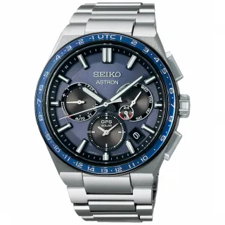 【SEIKO 精工】ASTRON GPS 廣告款5X53雙時區鈦金屬男錶-藍x銀/42.7mm(SSH109J1/5X53-0BR0B)