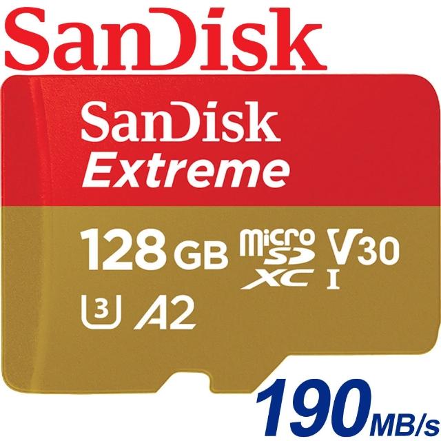 【SanDisk 晟碟】128GB 190MB/s Extreme microSDXC U3 V30 A2 記憶卡(平輸)