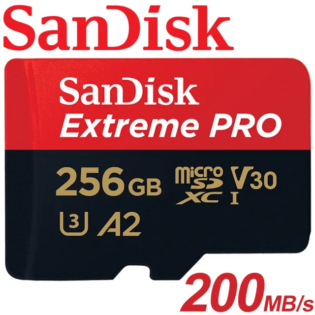 【SanDisk 晟碟】256GB 200MB/s Extreme Pro microSDXC U3 V30 A2 記憶卡(平輸 附轉卡)