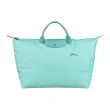 【LONGCHAMP】LONGCHMAP LE PLIAGE GREEN刺繡LOGO尼龍拉鍊手提旅行袋(珊瑚藍)