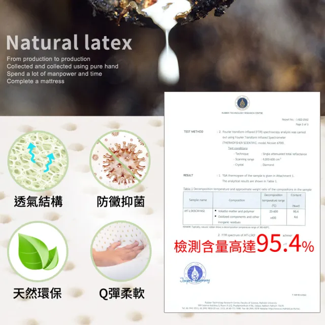 【LooCa】5cm泰國乳膠床墊-搭贈美國抗菌布套(單大3.5尺)