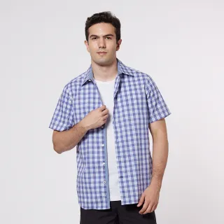 【NAUTICA】男裝吸濕排汗經典質感格紋短袖襯衫(紫色)