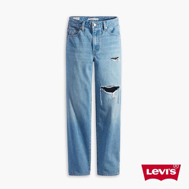 【LEVIS 官方旗艦】女 街頭休閒風中腰寬直筒牛仔長褲/精工刷破開口破壞/天絲棉 及踝款 熱賣單品 A3494-0015