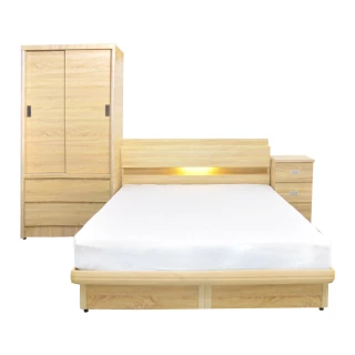【YUDA 生活美學】日式輕奢4件組LED床頭片+掀床+床頭櫃+衣櫃  雙人5尺床架組/床底組(床頭插座/加強收納)