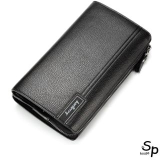 【Sp house】商務男士荔枝紋便攜長款皮夾手拿包(2色可選)
