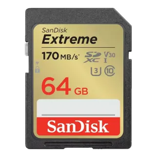 【SanDisk 晟碟】全新版 再升級 64GB Extreme SDXC V30  記憶卡170MB/s(原廠有限 永久保固)