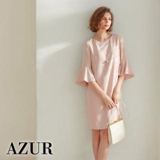 【AZUR】氣質花瓣邊寬袖洋裝-2色