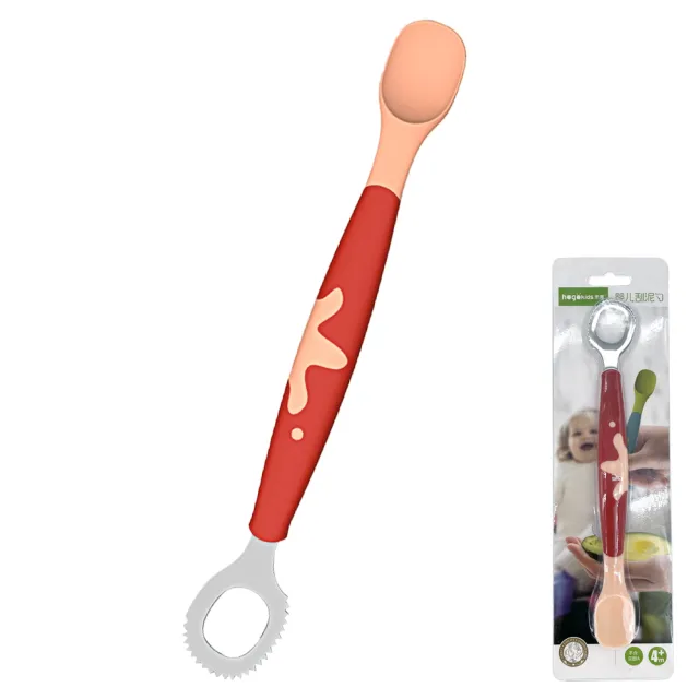 【JoyNa】2合1雙頭不鏽鋼刮勺 矽膠湯匙 副食品湯匙(安全刮勺設計)