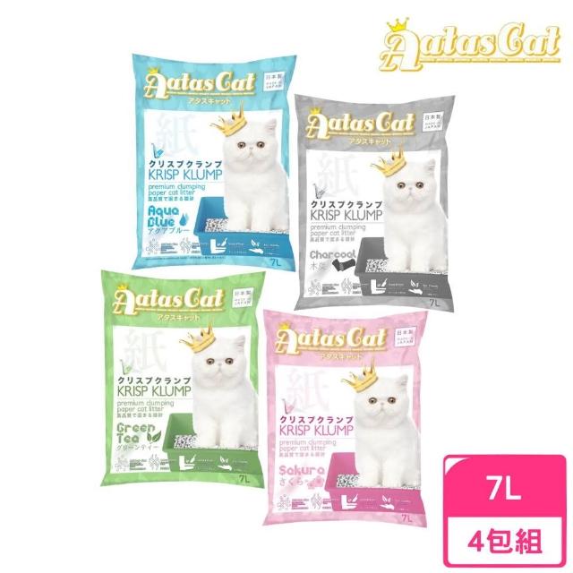 【Aatas Cat 加冕貓】凝結環保貓砂 7L*4包組（海洋風變色/活性碳/綠茶/櫻花香）