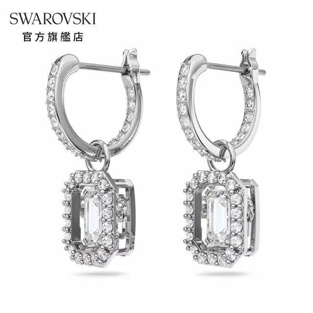 【SWAROVSKI 官方直營】Millenia 水滴形耳環 八角形切割 白色 鍍銠 交換禮物