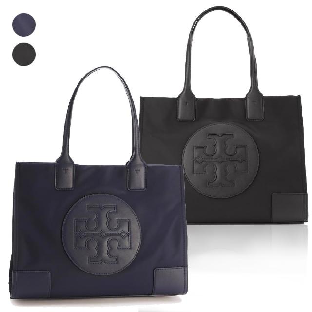 【TORY BURCH】專櫃款 ELLA系列縫線皮革大LOGO尼龍肩背托特包(大款/2色任選)