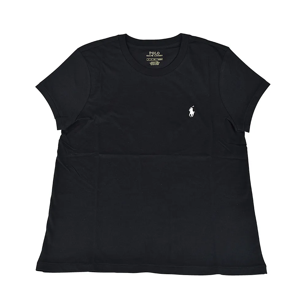 【RALPH LAUREN】RALPH LAUREN刺繡字小戰馬LOGO圓領短袖T恤(女款/黑底小白馬)