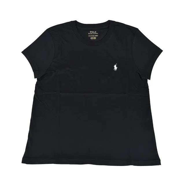 【RALPH LAUREN】RALPH LAUREN刺繡字小戰馬LOGO圓領短袖T恤(女款/黑底小白馬)